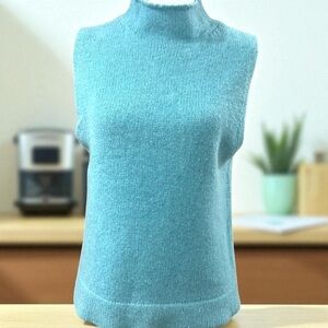 McDuff 100% Cashmere Sleeveless Mock Neck‎ Sweater Vest Teal Blue Size L